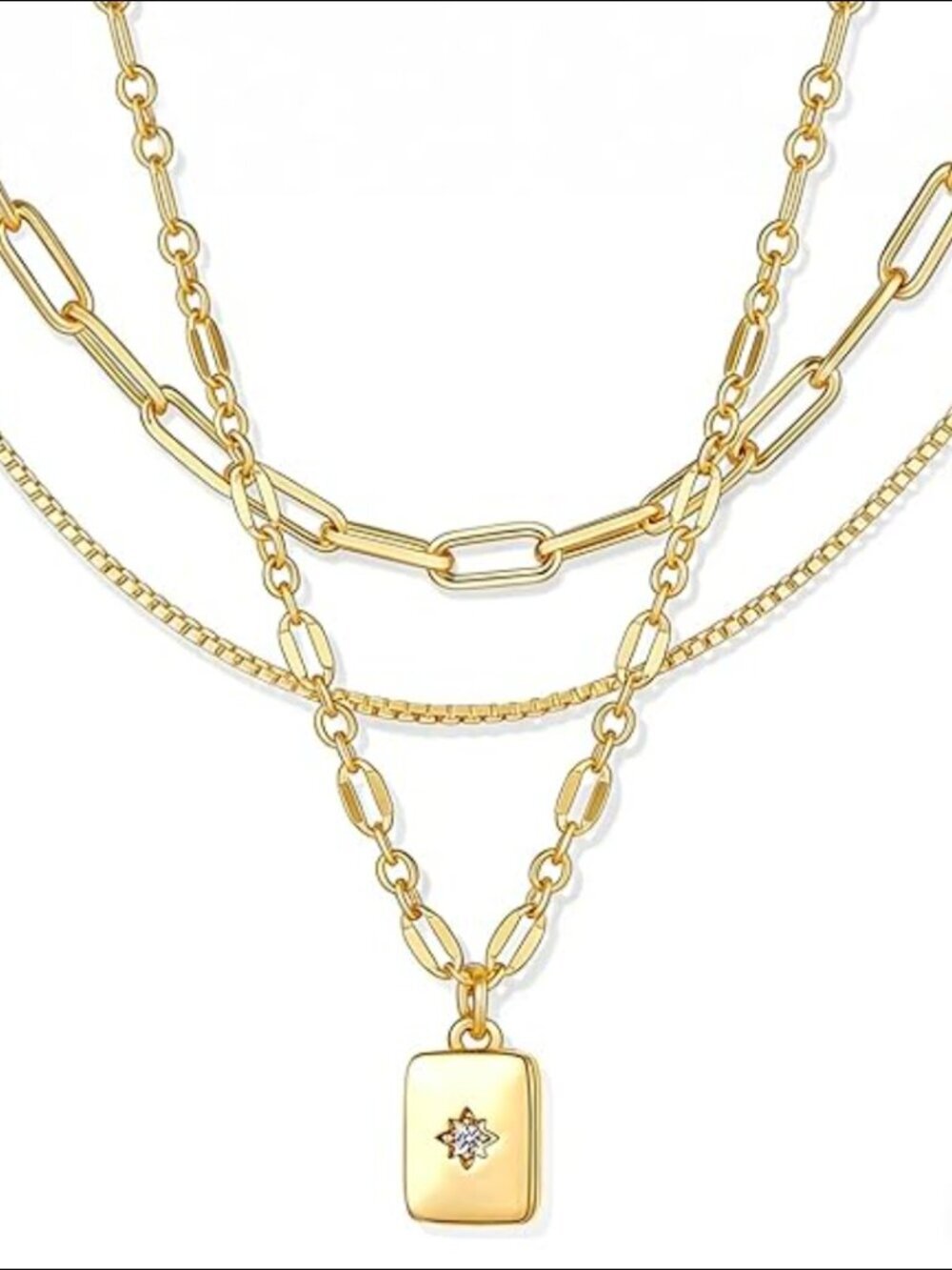 14K Yellow Gold Layered Necklace Set Stackable Pendant - Picture 5 of 5